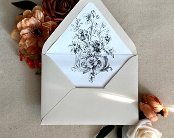 Baroque Lush Florals Bouquet Envelope Liner Print | Neutral Colors | Modern Wedding | Digital/Flat Printing