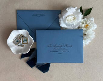 Guest Addresses for Wedding Envelopes | Dusty Blue | Script font | Digital/Flat Printing