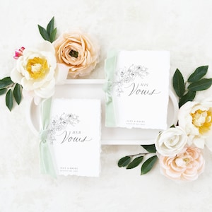Their his her vow books / Romantic &quot;His&quot; &quot;Her&quot; &quot;Their&quot; handmade vow books / vow books with velvet ribbon / handtorn paper
