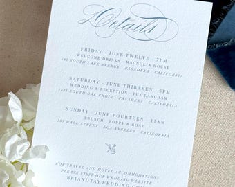 Dusty Blue Wedding Insert Rehearsal Details Card | Custom Monogram | Letterpress Foil Stamp Digital/Flat Printing