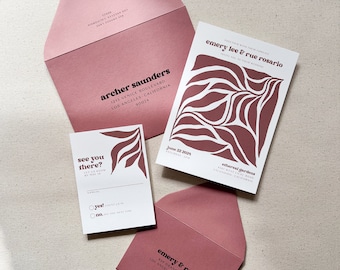 Abstraktes Blumen Einladungspaket | Dusty Rose Hochzeitseinladungen | Semi-Custom Design