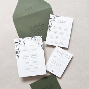 White Roses Garden Invitations Printed Envelope Addresses Sage Olive Green Outdoor Wedding Invitations image 2