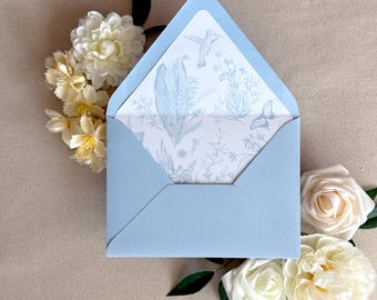 Hummingbird, Butterflies, and Botanicals Artwork Envelope Liner | Garden Wedding | Digital/Flat Printing