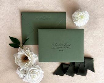Guest Addresses for Wedding Envelopes | Sage Olive Green | Romantic and Timeless Wedding | Digital/Flat Printing