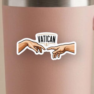 Vatican Travel Patch Sticker With Creation Hands, Rome Italy Art Gift For Pilgrims Journal Laptop Water Bottle, Free Shipping