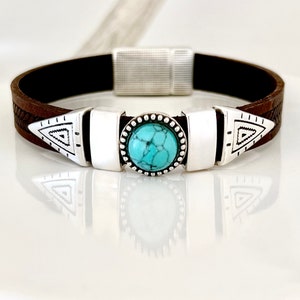Men&#39;s Turquoise Leather Bracelet 40th Birthday Gift for Him Boyfriend Present