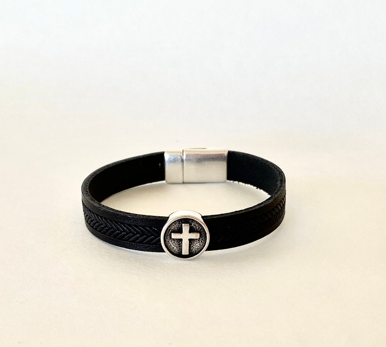 Cross Leather Bracelet, Men Cross Bracelet, 1 Year Anniversary Gift for Boyfriend image 8