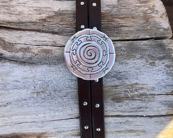 Men Leather Bracelet, Mandala Bracelet, 1st Anniversary Gift for Husband