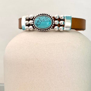 Leather Cuff Bracelets for Women, Turquoise Bracelet, 50th birthday gift for women, Gifts for Friend Tan