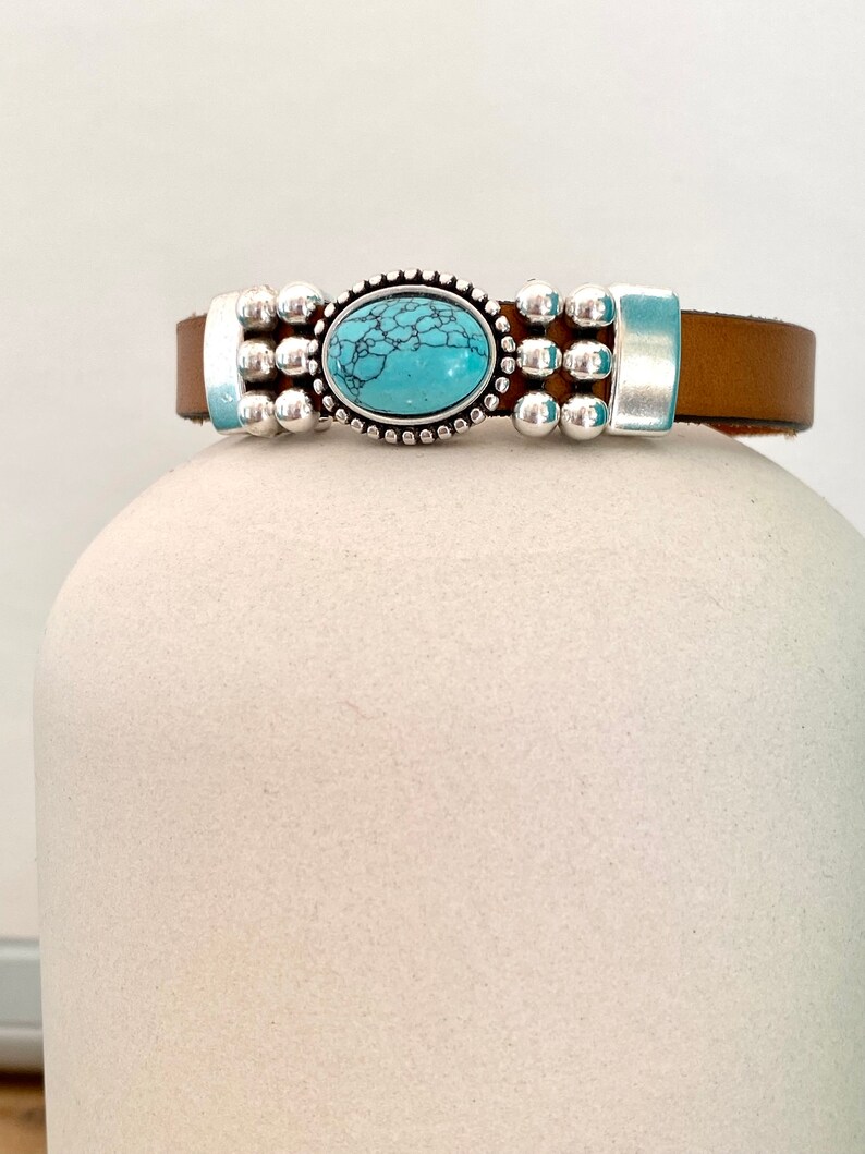 Leather Cuff Bracelets for Women, Turquoise Bracelet, 50th birthday gift for women, Gifts for Friend Tan