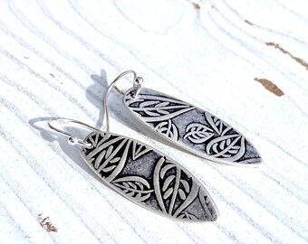 Silver Leaf Earrings, Everyday Earrings, Birthday Gift Ideas for Mom Best Mom,