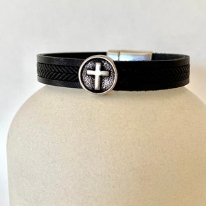 Cross Leather Bracelet, Men Cross Bracelet, 1 Year Anniversary Gift for Boyfriend image 7