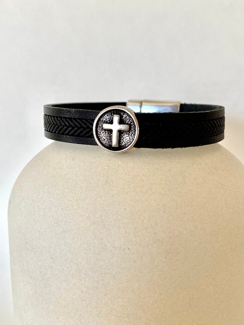 Cross Leather Bracelet, Men Cross Bracelet, 1 Year Anniversary Gift for Boyfriend image 7