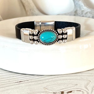 Leather Cuff Bracelets for Women, Turquoise Bracelet, 50th birthday gift for women, Gifts for Friend image 1