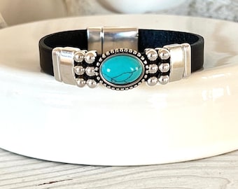 Leather Cuff Bracelets for Women, Turquoise Bracelet, 50th birthday gift for women, Gifts for Friend