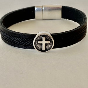 Cross Leather Bracelet, Men Cross Bracelet, 1 Year Anniversary Gift for Boyfriend image 9