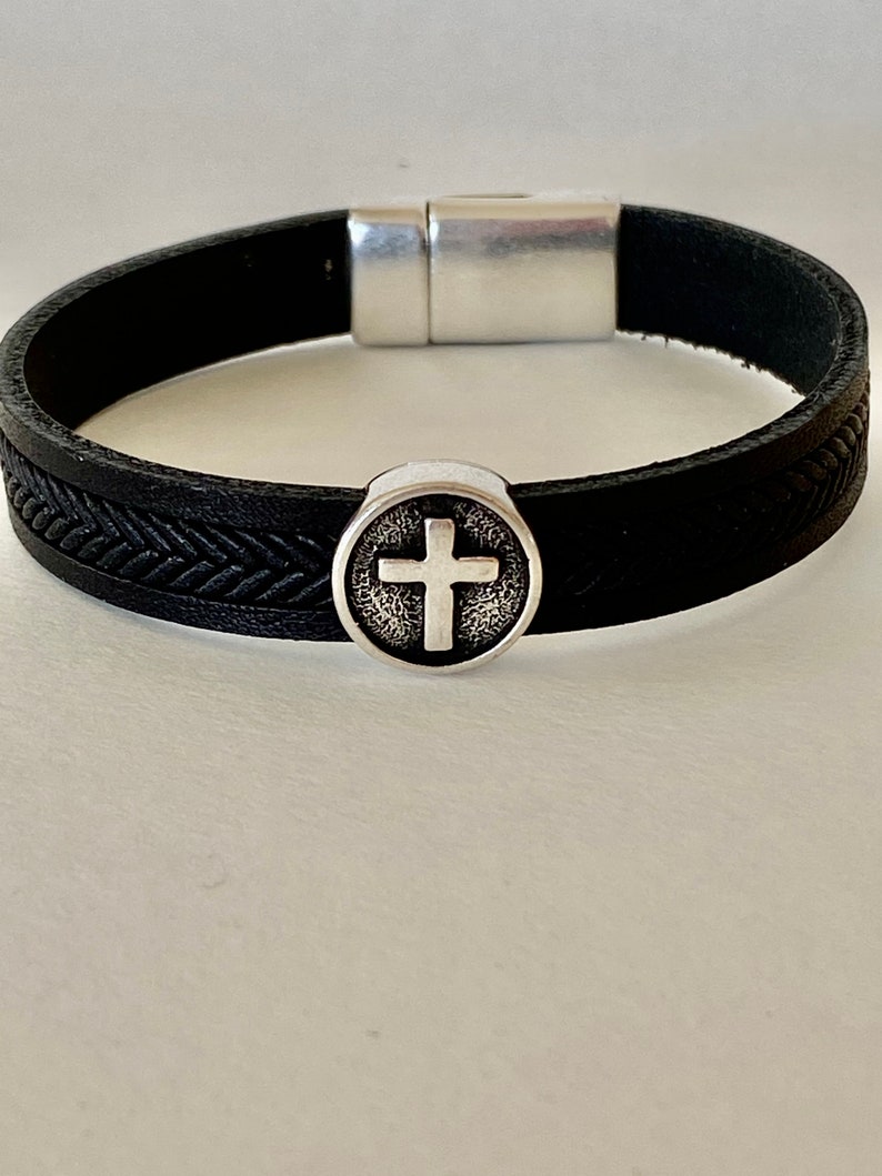 Cross Leather Bracelet, Men Cross Bracelet, 1 Year Anniversary Gift for Boyfriend image 9