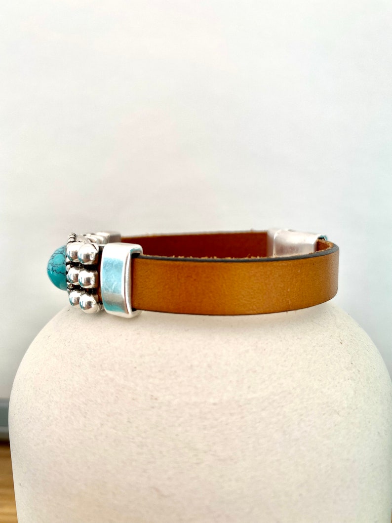 Leather Cuff Bracelets for Women, Turquoise Bracelet, 50th birthday gift for women, Gifts for Friend image 4