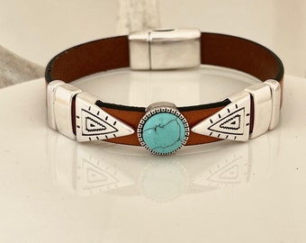 Leather Turquoise Bracelet, Mens Leather Bracelet, 2 year anniversary gifts for boyfriend