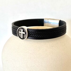 Cross Leather Bracelet, Men Cross Bracelet, 1 Year Anniversary Gift for Boyfriend image 5