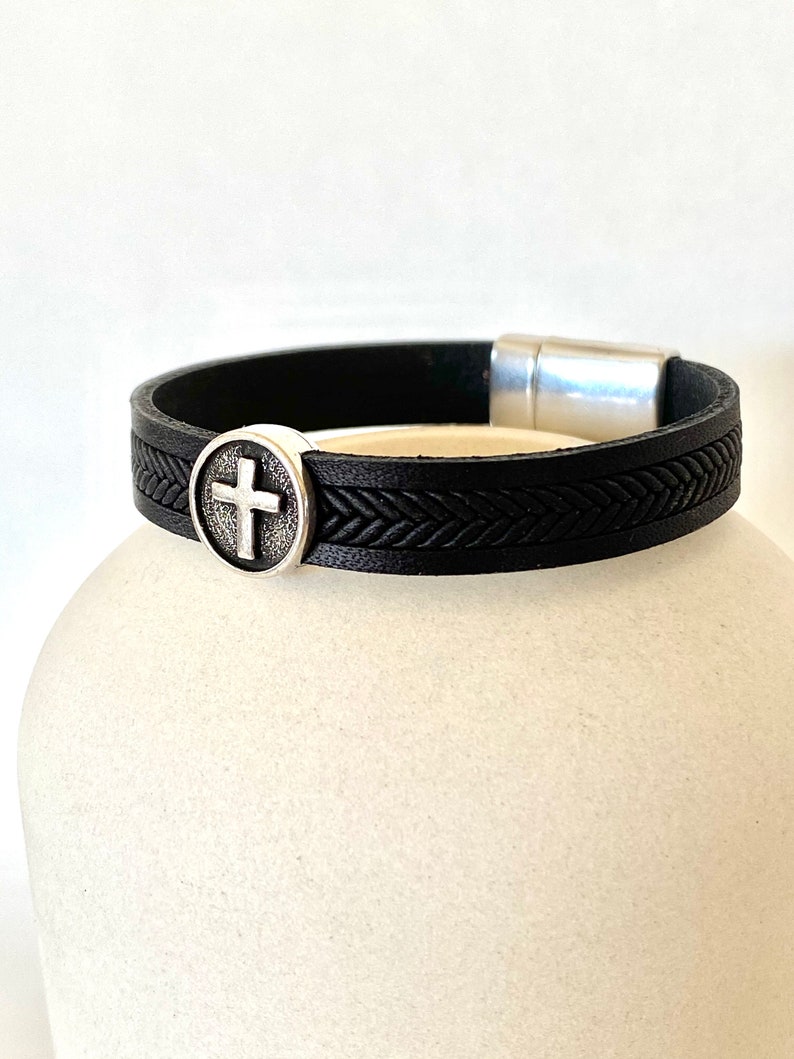 Cross Leather Bracelet, Men Cross Bracelet, 1 Year Anniversary Gift for Boyfriend image 5