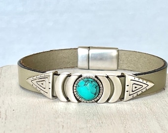 Mens Leather Cuff, Turquoise Bracelet, Father in Law Gift, Birthday Gift for Him