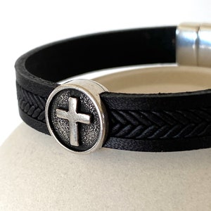 Cross Leather Bracelet, Men Cross Bracelet, 1 Year Anniversary Gift for Boyfriend image 6