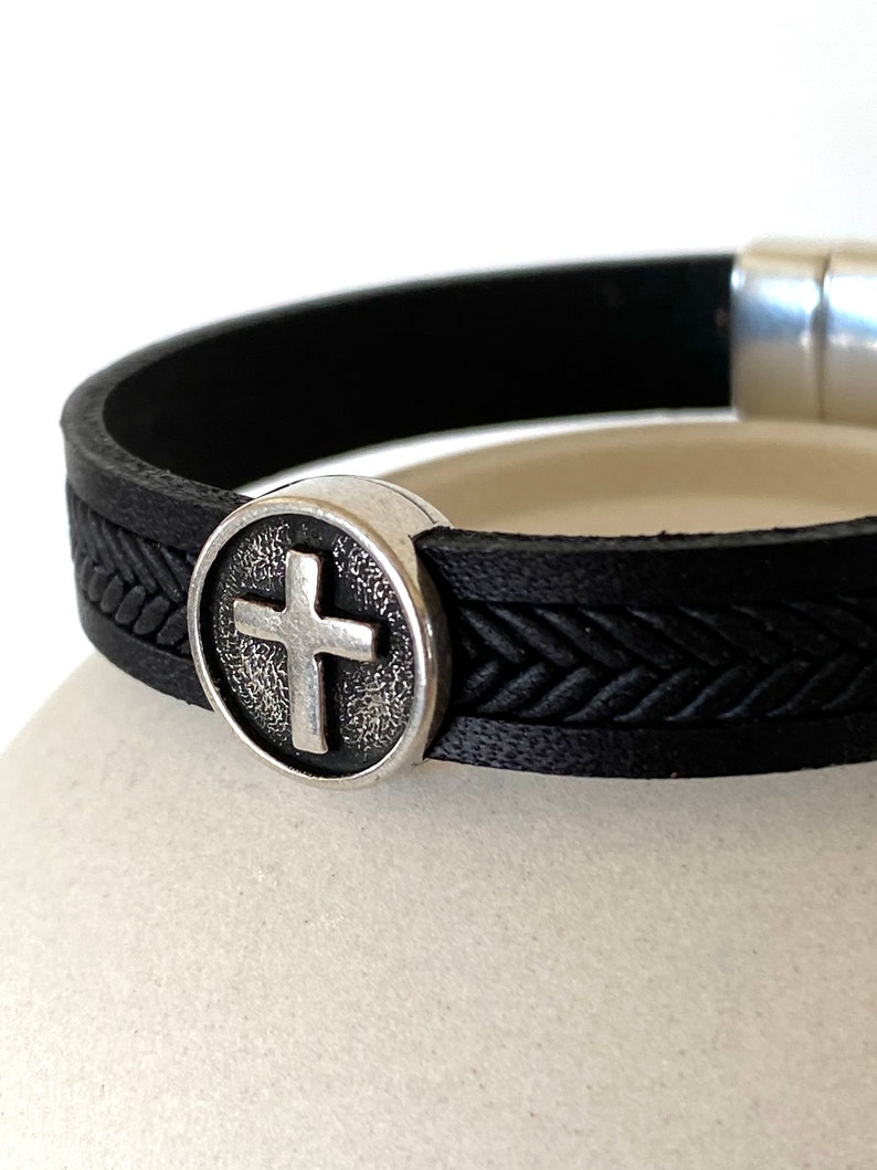 Cross Leather Bracelet, Men Cross Bracelet, 1 Year Anniversary Gift for Boyfriend image 6