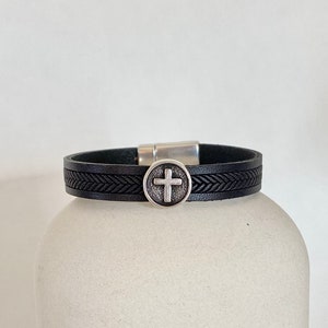 Cross Leather Bracelet, Men Cross Bracelet, 1 Year Anniversary Gift for Boyfriend image 3