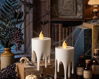 Set of 2 Melted Wax Effect Candle Holders, Dark Academia Gothic Decoration, Minimal Halloween Candle Holder for Home, Personalized Gift