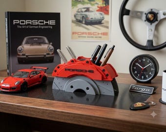 Porsche Brake Caliper Pen Holder | Desk Organizer for Sports Car Enthusiasts | Unique Gift for Men, Dads, and Office Decor