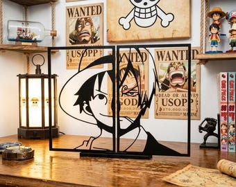 One Piece Wall Art, Luffy and Sanji Silhouette, Anime Minimalist Decor, One Piece Gift for Fan, 3D Printed Geek Home Decor, Monkey D Luffy