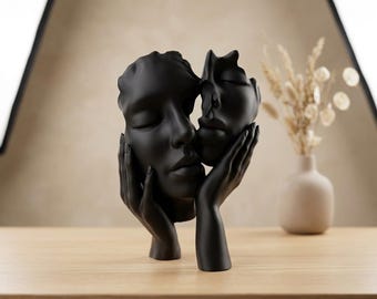 Abstract Face Mask Sculpture Modern Art Statue, Minimalist Shelf Decor Aesthetic Desk Ornament, Unique Couple Gift Nordic Home Accents Decor
