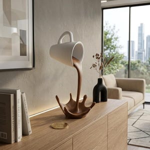 Scultura Tazza che Fluttua - Decorazione Casa Moderna in PLA Eco-Friendly - Idea Regalo Amanti Caffè - Complemento d'Arredo Design 3D