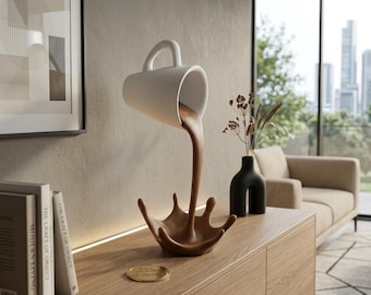 Scultura Tazza che Fluttua - Decorazione Casa Moderna in PLA Eco-Friendly - Idea Regalo Amanti Caffè - Complemento d'Arredo Design 3D