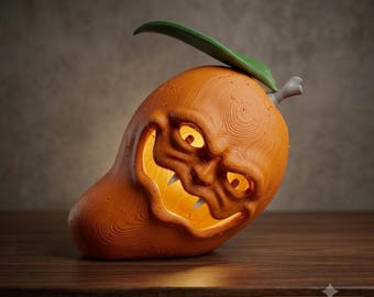 Monster Mango Halloween Lamp | LED Lantern for Fall Decoration | Alternative Pumpkin Scary Horror Table Light