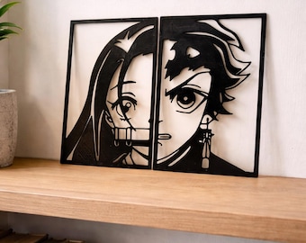 Tanjiro and Nezuko 3D Anime Painting, Demon Slayer Wall Decor in PLA, Personalized Manga Gift, Gaming Room and Otaku Decor Idea