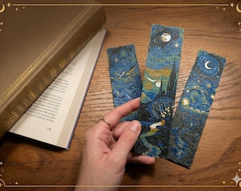 Set of 3 Van Gogh Starry Night Bookmarks 3D Print Eco-Friendly PLA Three-Dimensional Bookmark Material Art Gift for 3D Readers