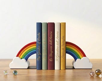 Rainbow Bookends in Eco-Friendly PLA, Colorful Bookends for Children's Bedrooms and Offices, Modern Home Decor, Reader Gift, Cloud Design