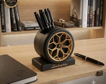 Supercar Wheel Design Desk Pen Holder, Elegant Office Organizer, Gift for Men, Sports Car Enthusiast, Luxury Accessories