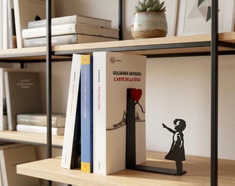 Banksy Girl with Red Balloon Bookend, Gift for Art and Book Lovers, 3D Print Bookend, Modern Street Art Bookshelf Decoration