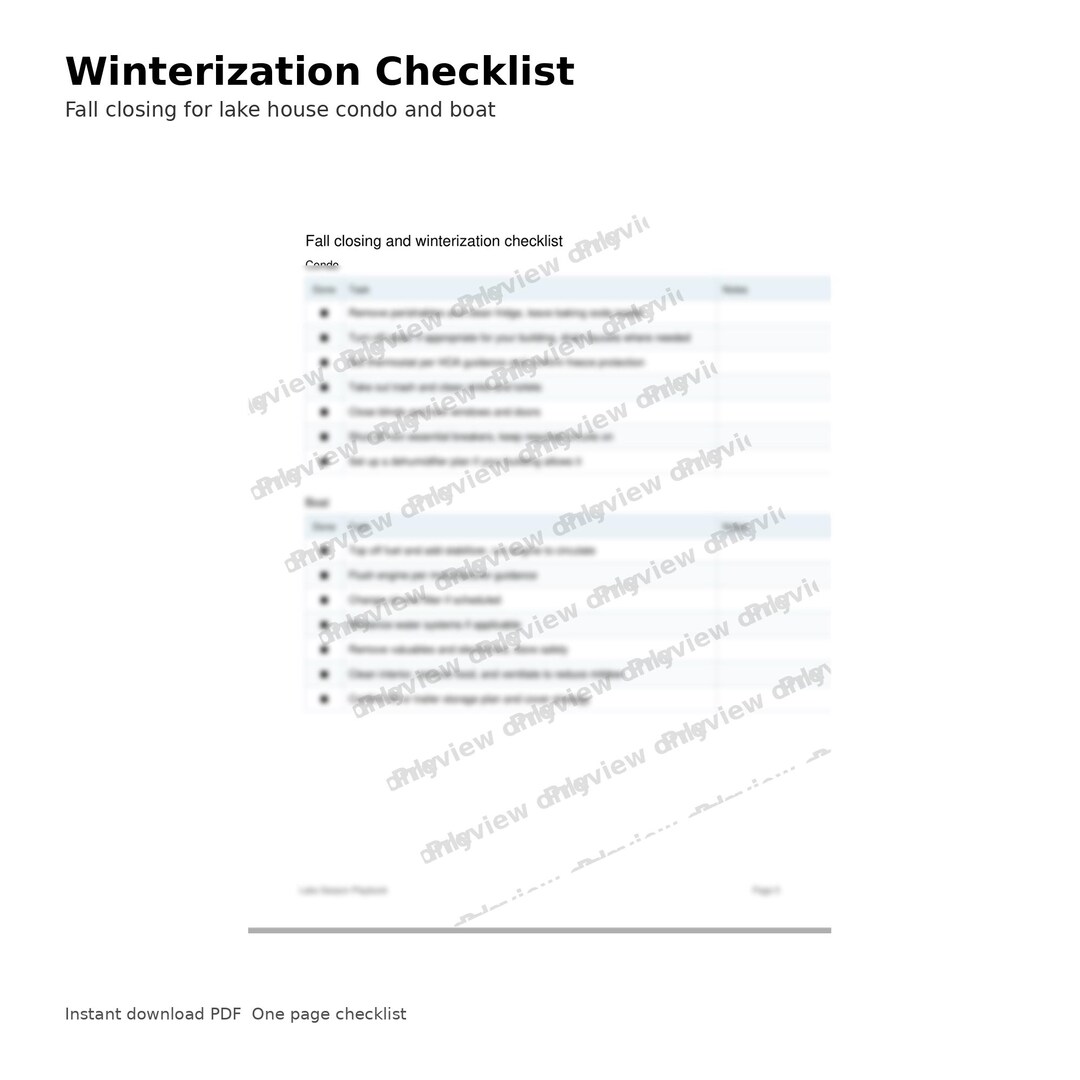 Oil Winterizing Checklist.pdf Winterization Checklist for Lake House or Condo Printable Fall Closing ...
