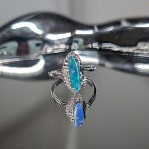 Australian opal doublet silver ring, October birthday stone, come with ring box, size US6