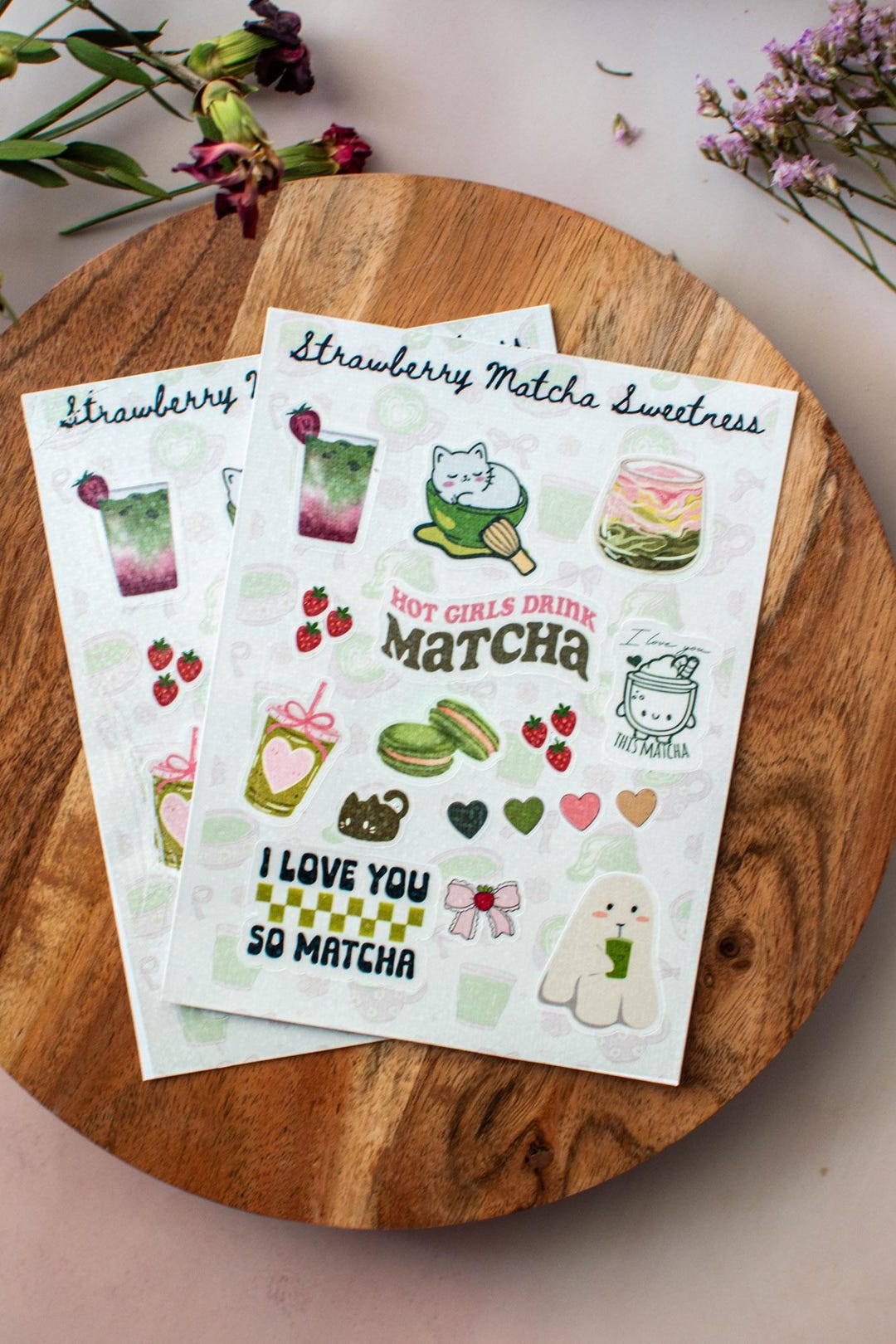 Strawberry Matcha Sticker Sheet | Cute Wellness Planner Stickers ...