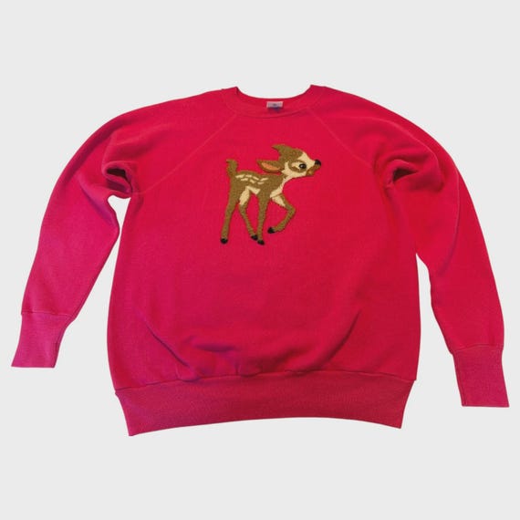 Vintage Sweatshirt Baby Rudolph Reindeer Chenille View 4