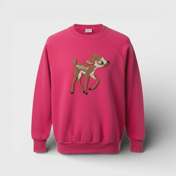 Vintage Sweatshirt Baby Rudolph Reindeer Chenille View 2