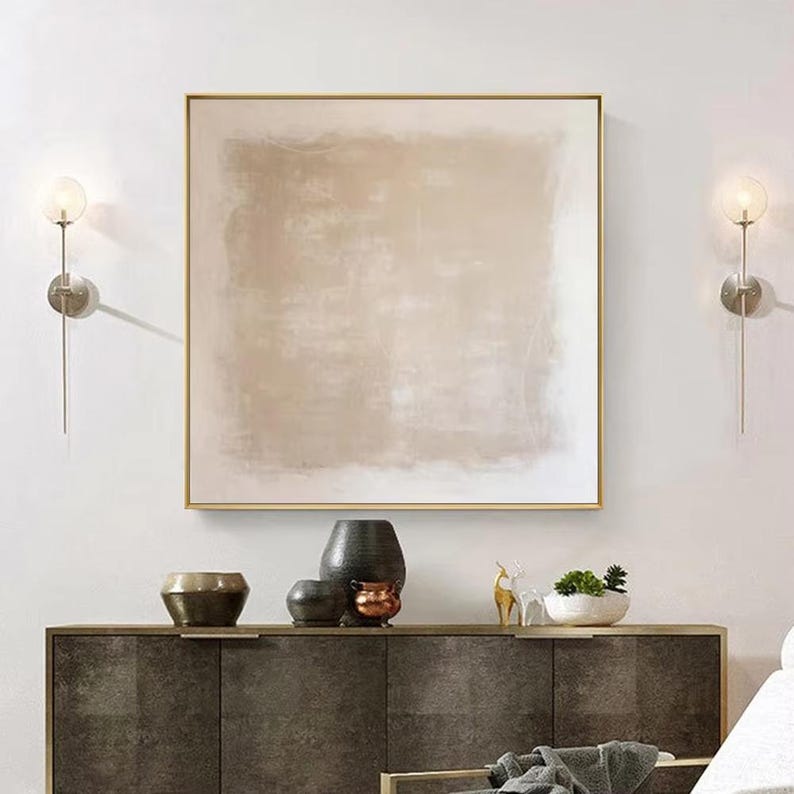 Handmade Beige Minimalist Painting | Modern Wabi Sabi Canvas | Large ...