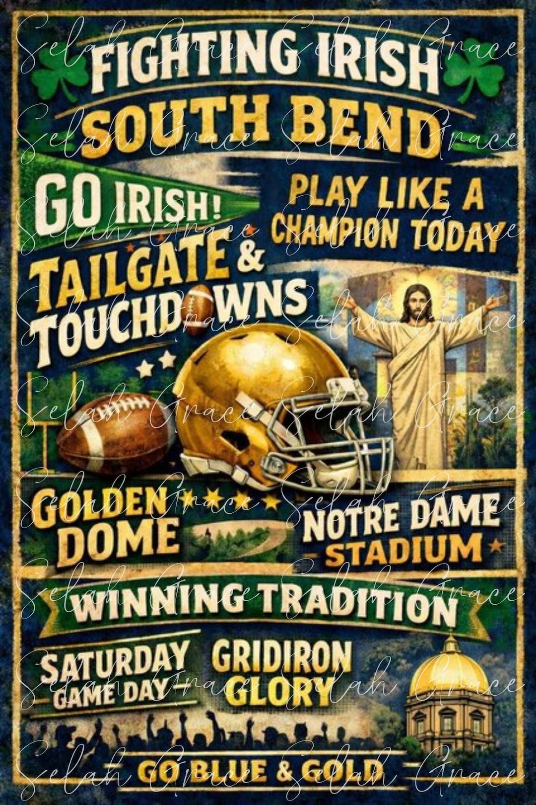 Notre Dame Football Vintage Poster Fighting Irish Wall Art (digital — free download