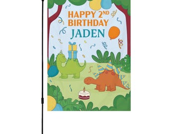 Personalized Dinosaur Birthday Garden Flag – Custom Name & Age Outdoor Party Decor