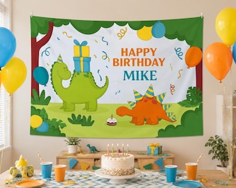 Personalized Dinosaur Birthday Banner | Custom Dinosaur Tapestry Backdrop | Dino Party Decoration
